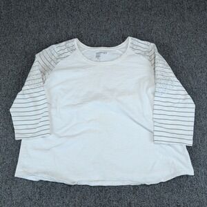 Zenergy by Chico's Athleisure Top Women 3‎ White 100% Cotton Metallic Stripe Tee